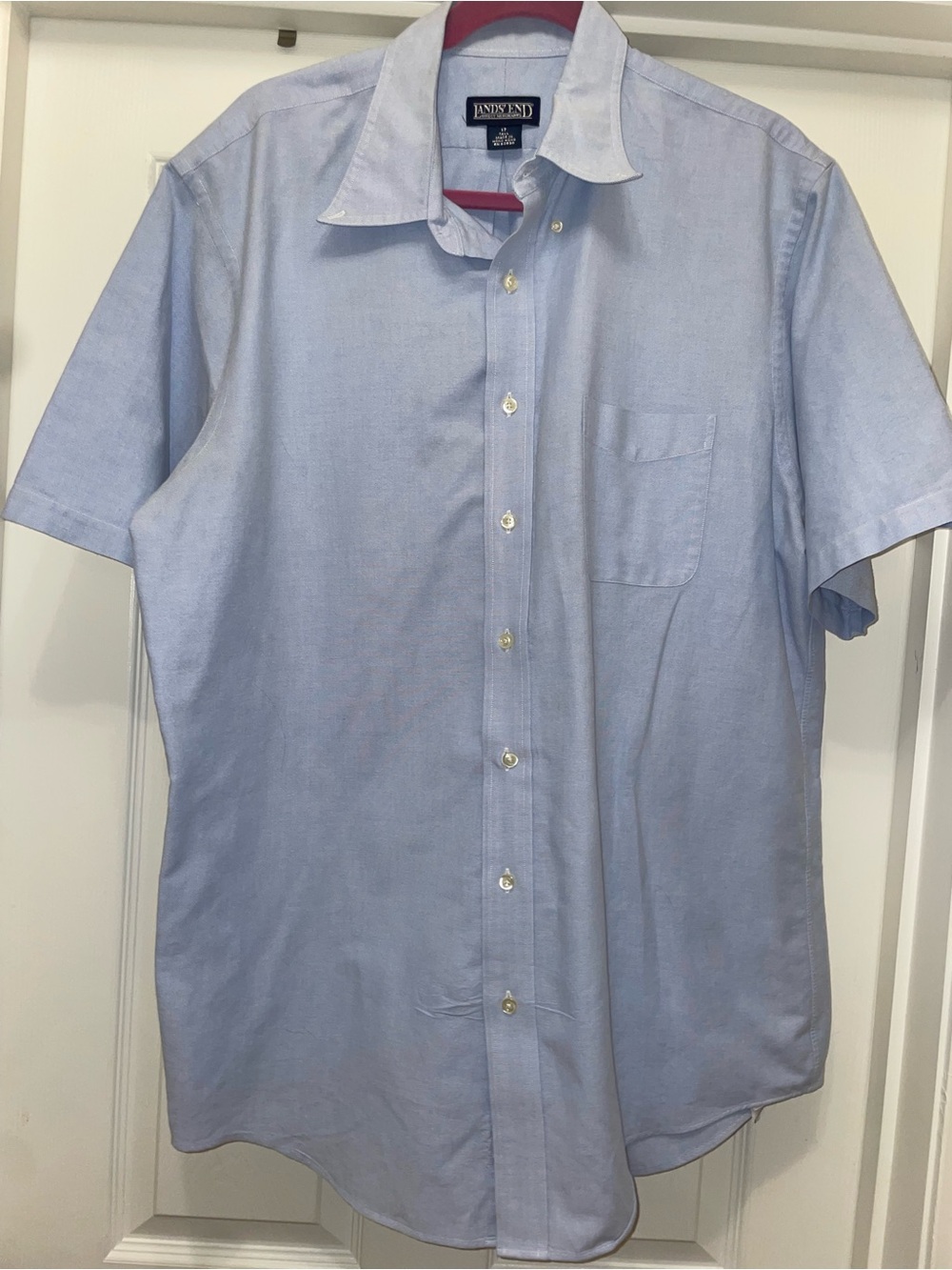 Lands' End Light Blue Short-Sleeve Oxford Button-Down heavyweight cotton blend